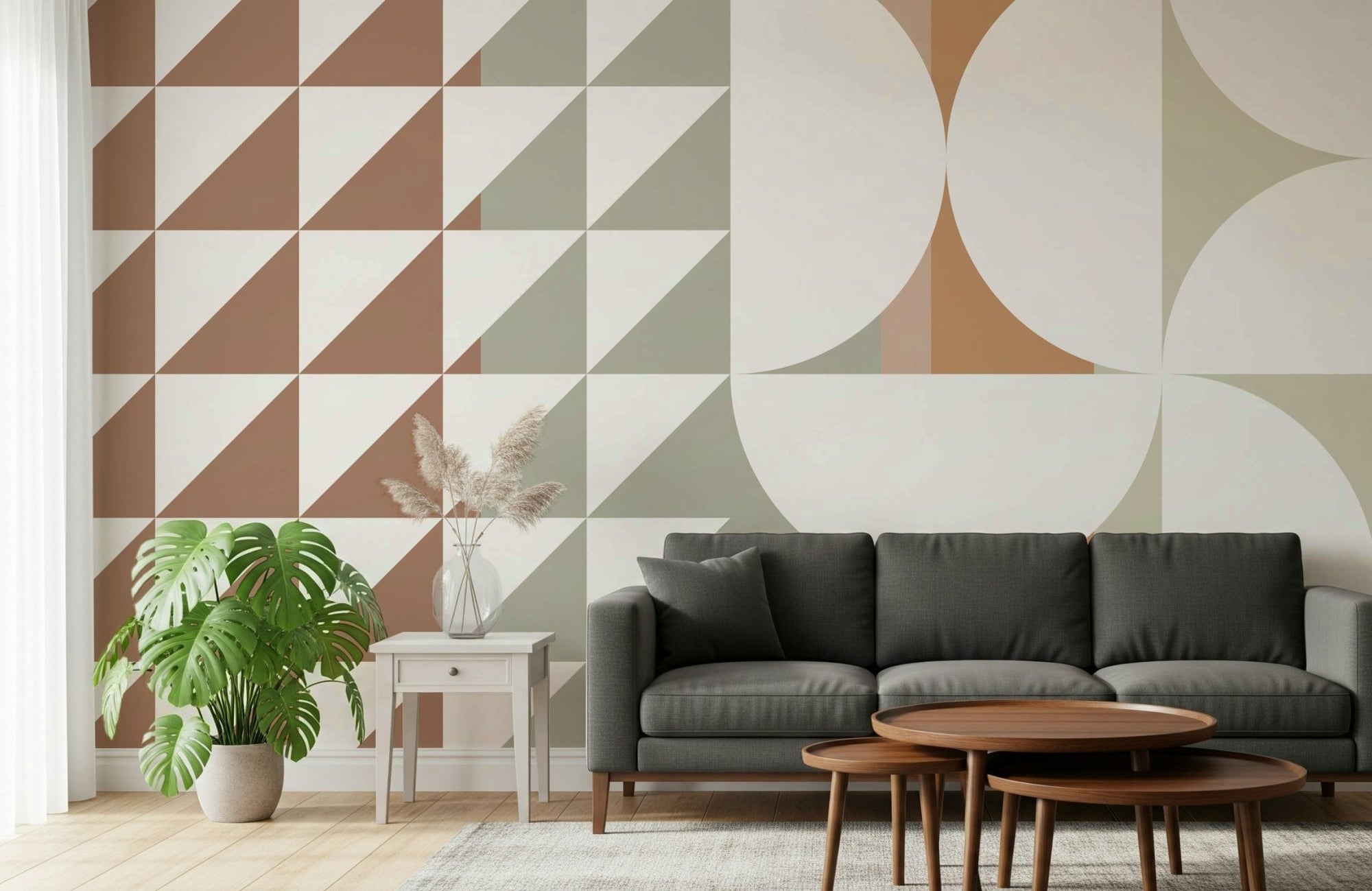 A beautiful retro harmony wallpaper mural with geometric shapes., GD5536