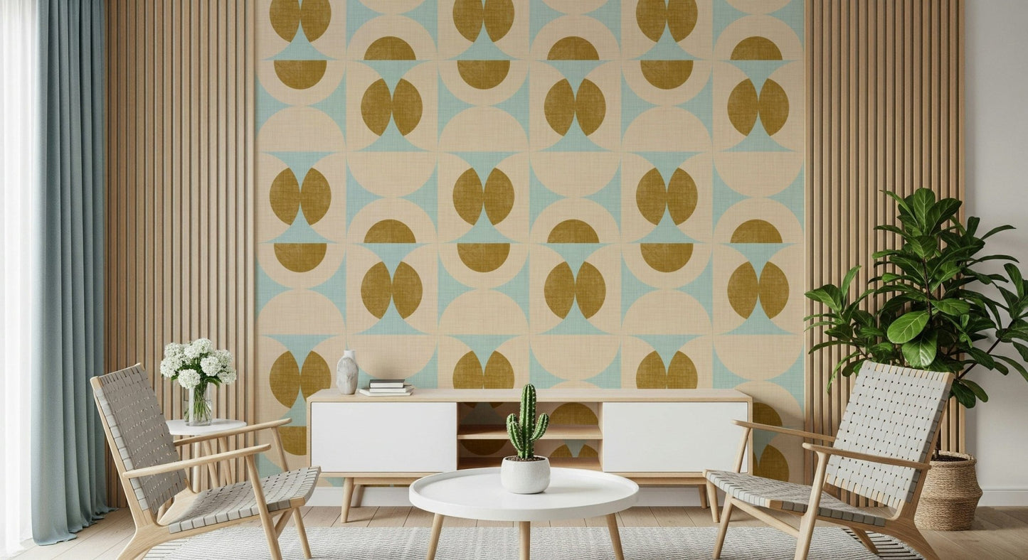 Kismet Retro Harmony Ochre quixotic peel and stick wallpaper.