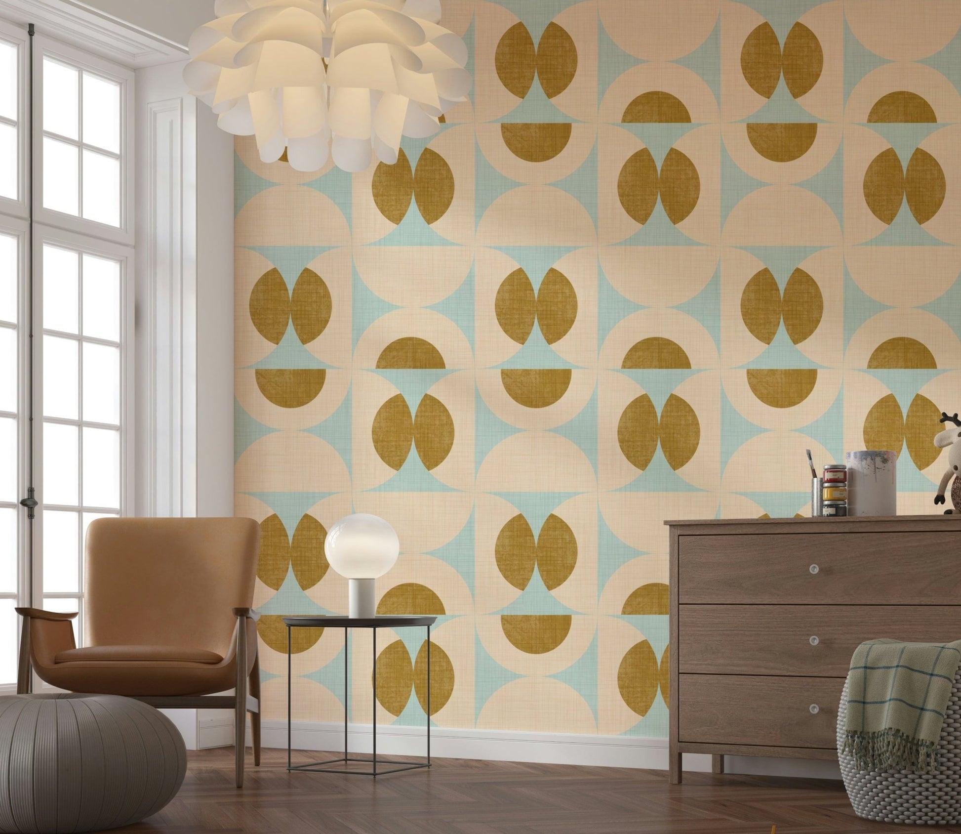 Retro Harmony Wallpaper Dapper cerulean brouhaha geometric design.