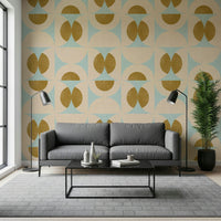 Flummox friends with smashing taupe Retro Harmony wall mural.
