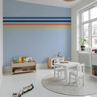Retro Horizon Stripes wall mural with fine bands on a pale blue background, GD9266