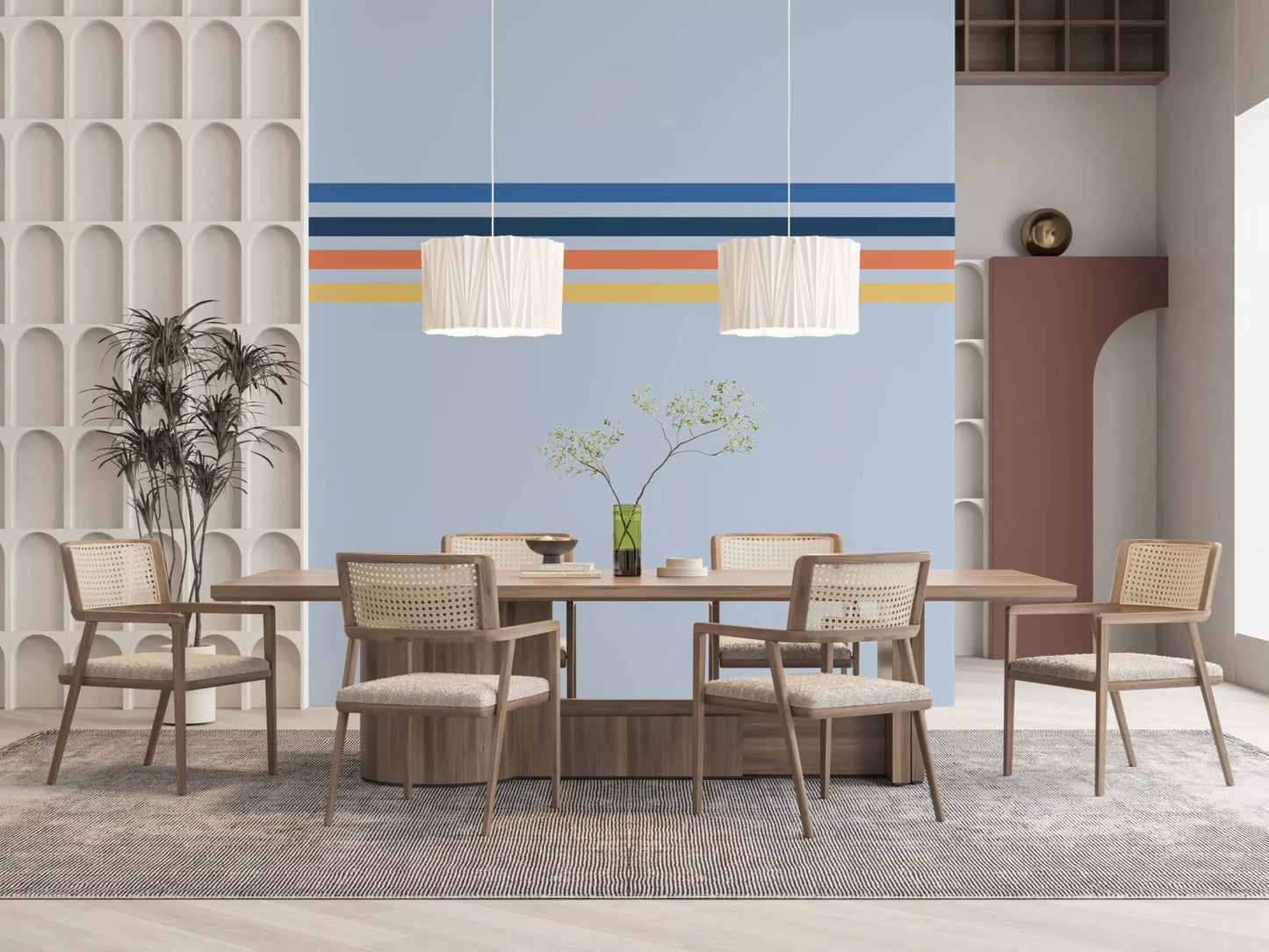 Retro Horizon Stripes wall mural brings a simple banded pattern to the wall, GD9266