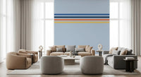 Dining room with Retro Horizon Stripes wall mural in soft blue linear bands, GD9266