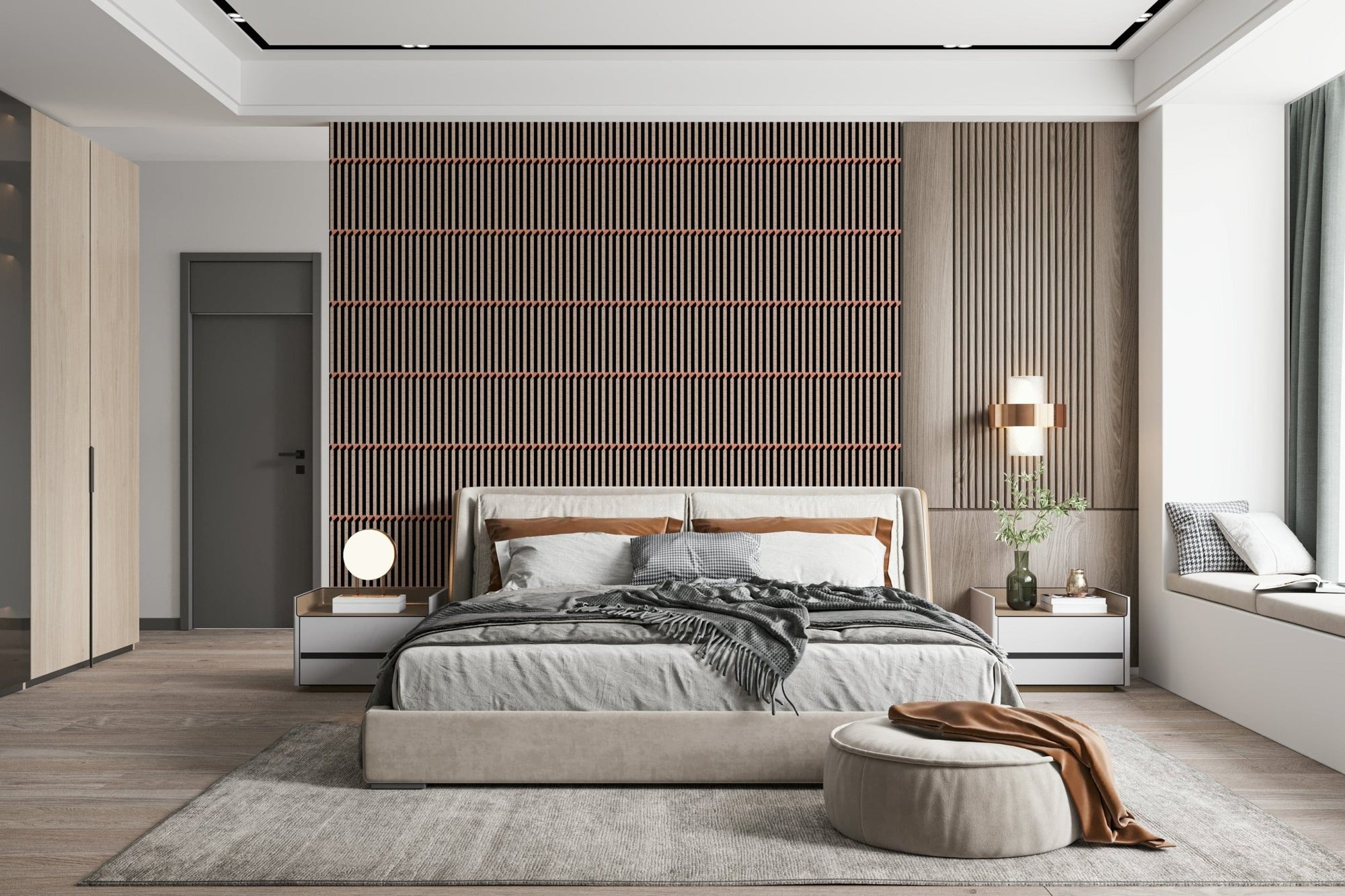 Retro Lines Wallpaper in a stylish, mid-century modern entryway., GD6378