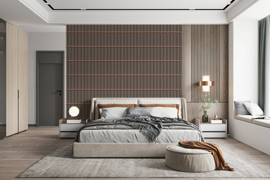 Retro Lines Wallpaper in a stylish, mid-century modern entryway.