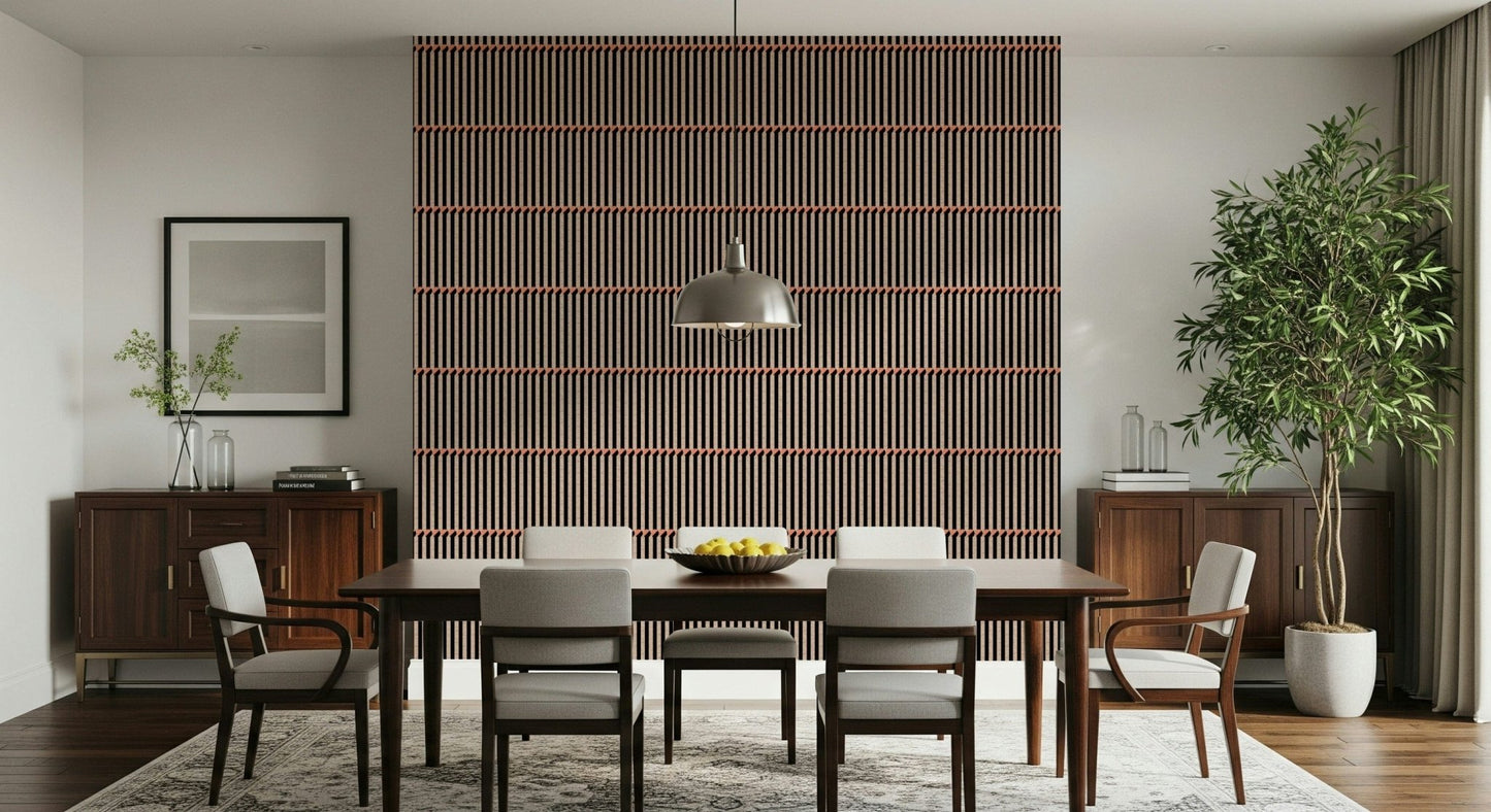 Subtle peach and black pattern in the beautiful Retro Lines Wallpaper design.