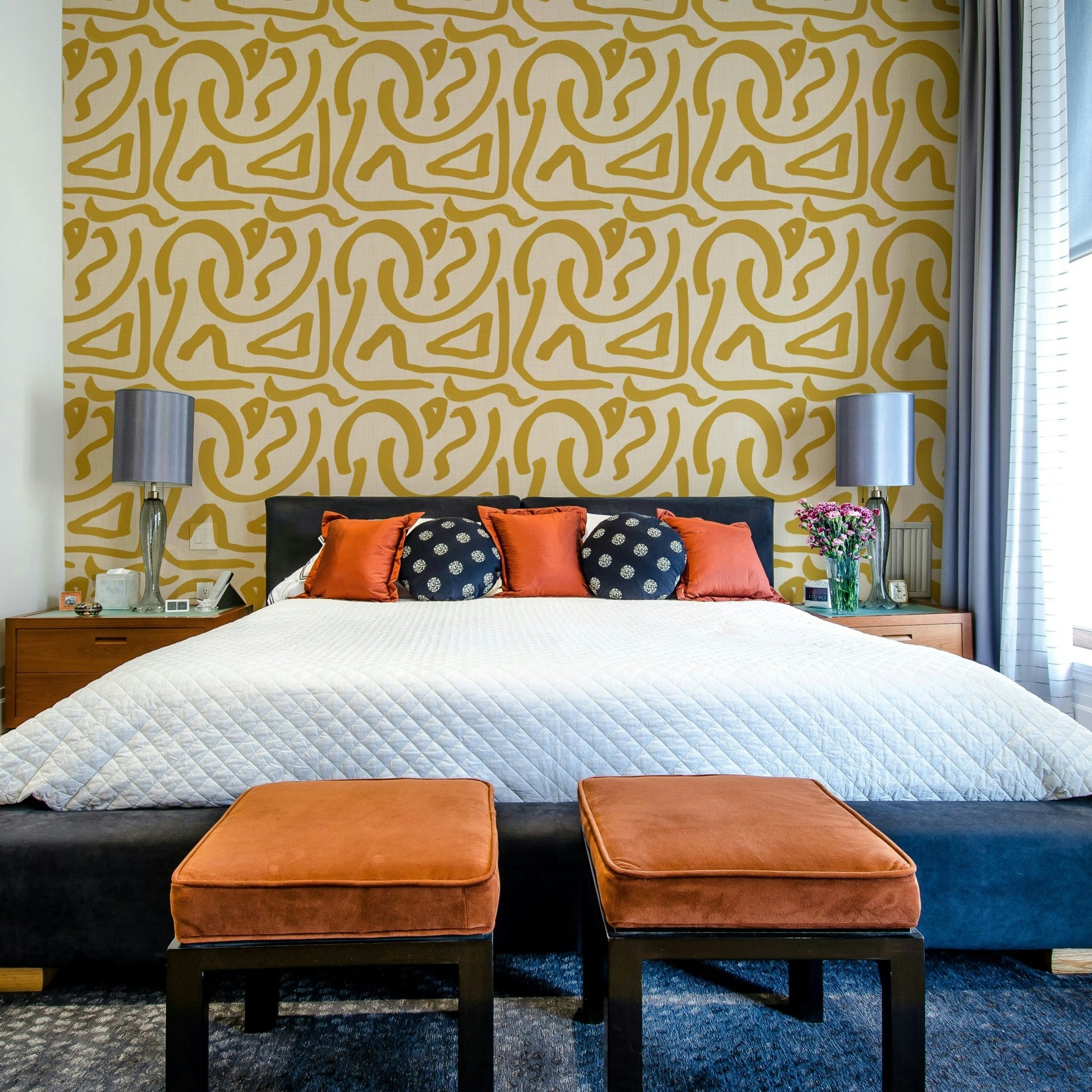 Mid century mustard brush wallpaper


