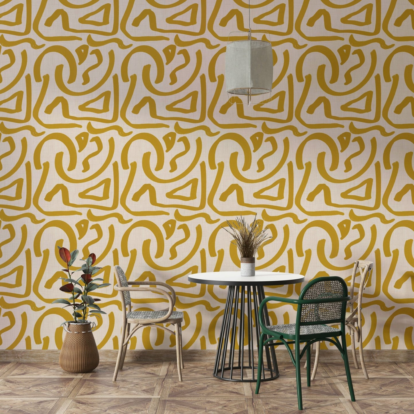 Retro mustard scribbles wallpaper

