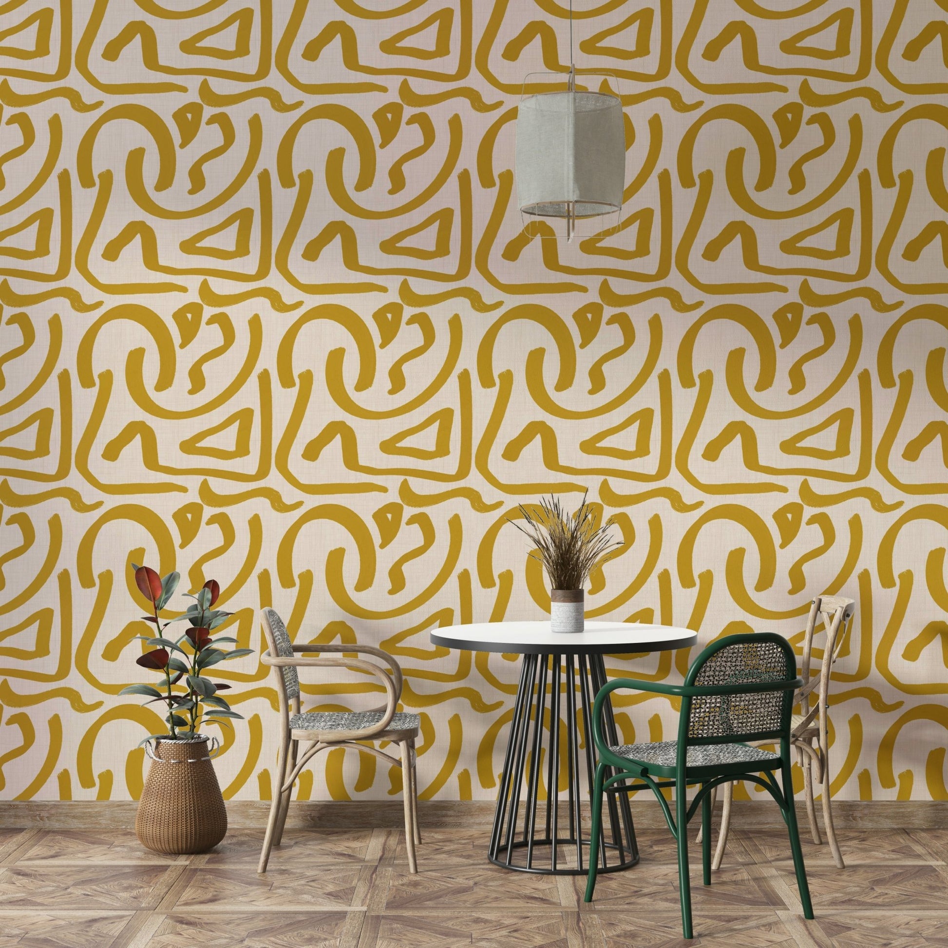 Retro mustard scribbles wallpaper

