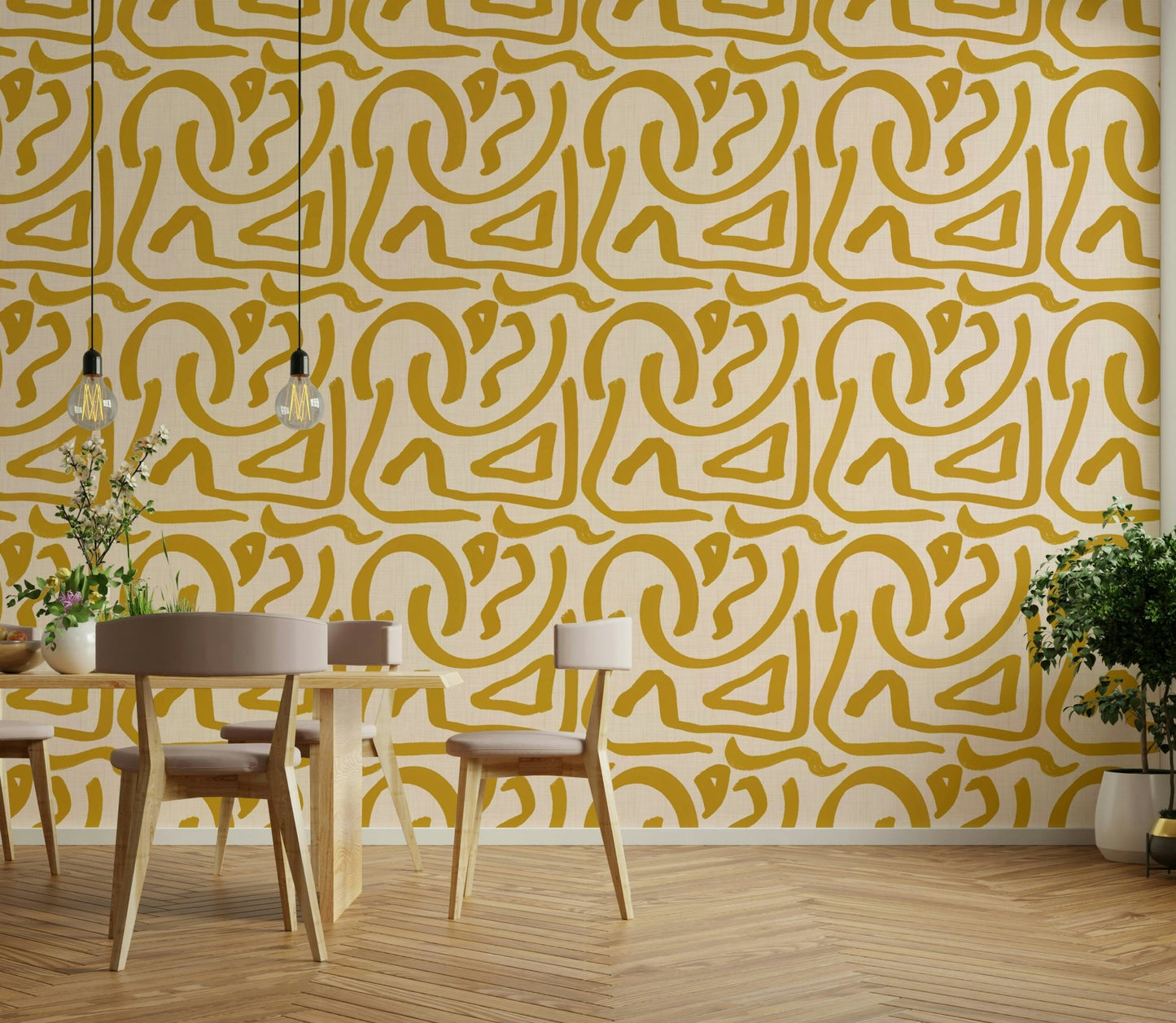 Abstract mustard scribble wall decor

