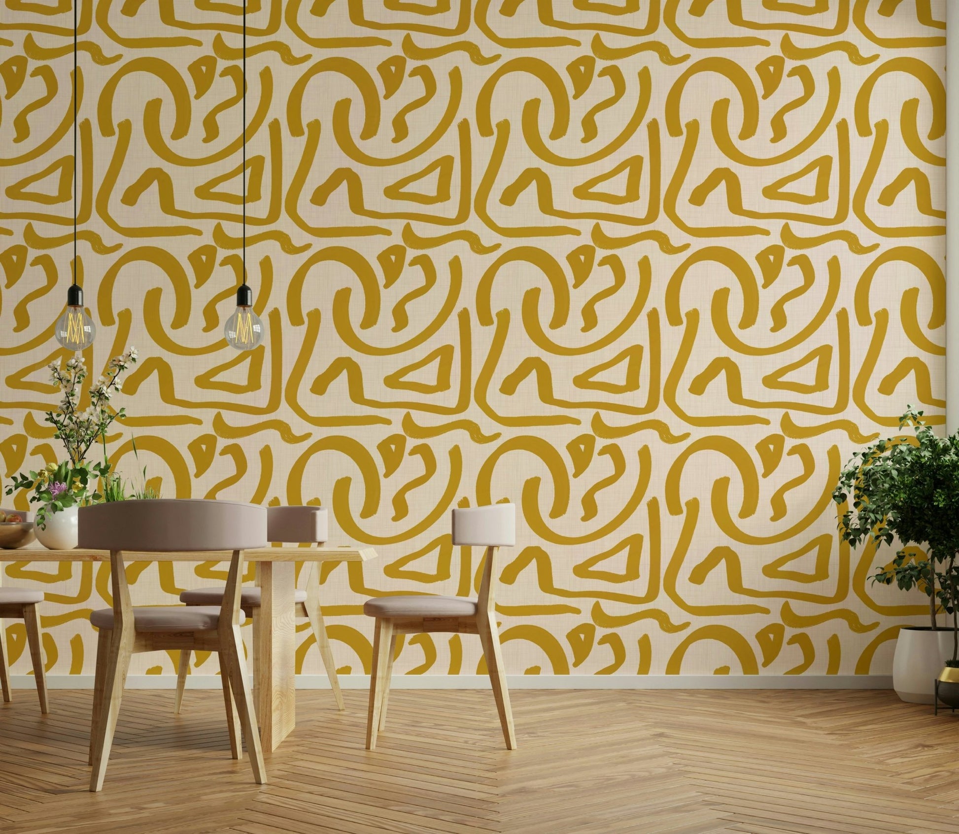 Abstract mustard scribble wall decor

