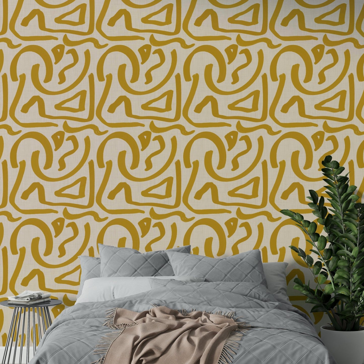 Abstract retro mustard wall covering

