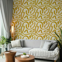 Mid century abstract mustard wallpaper


