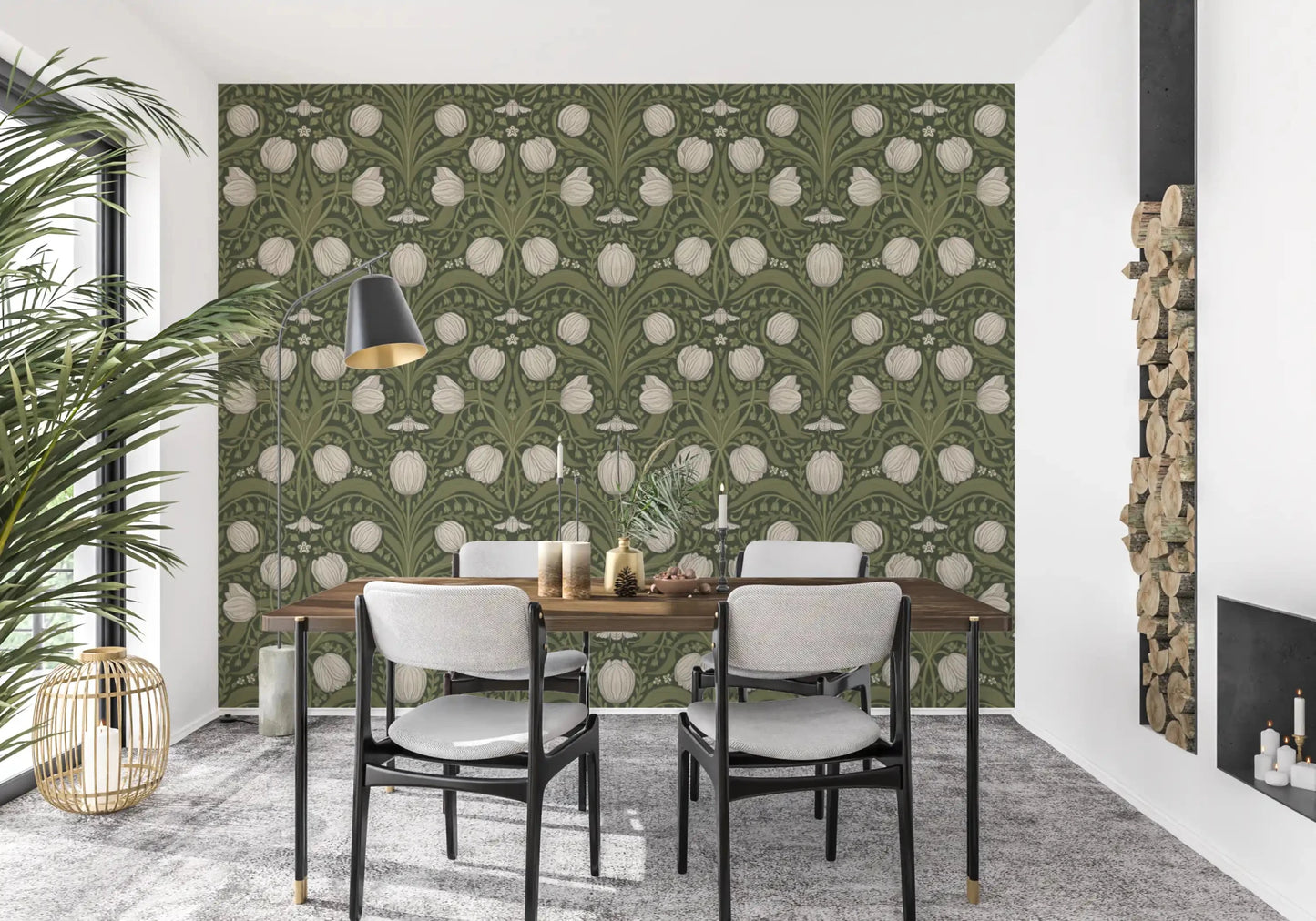 Dining room Nouveau Tulips wallpaper with heritage-inspired botanical styling, GD9112