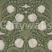Tulips in orange and teal Wallpaper with art nouveau garden styling, GD9112