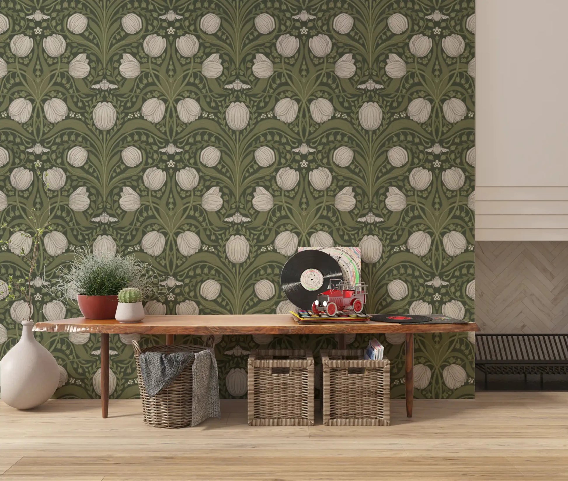 Home Nouveau Tulips Wallpaper in an ornamental botanical repeat design, GD9112