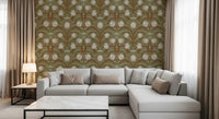 Living room Retro Tulips Wallpaper with art nouveau botanical symmetry