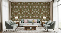 Tulips Wallpaper with decorative floral repeat and curved vines