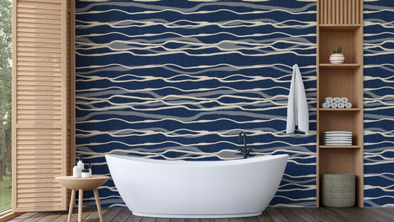 Retro ocean waves stripe wallpaper design, GD2414