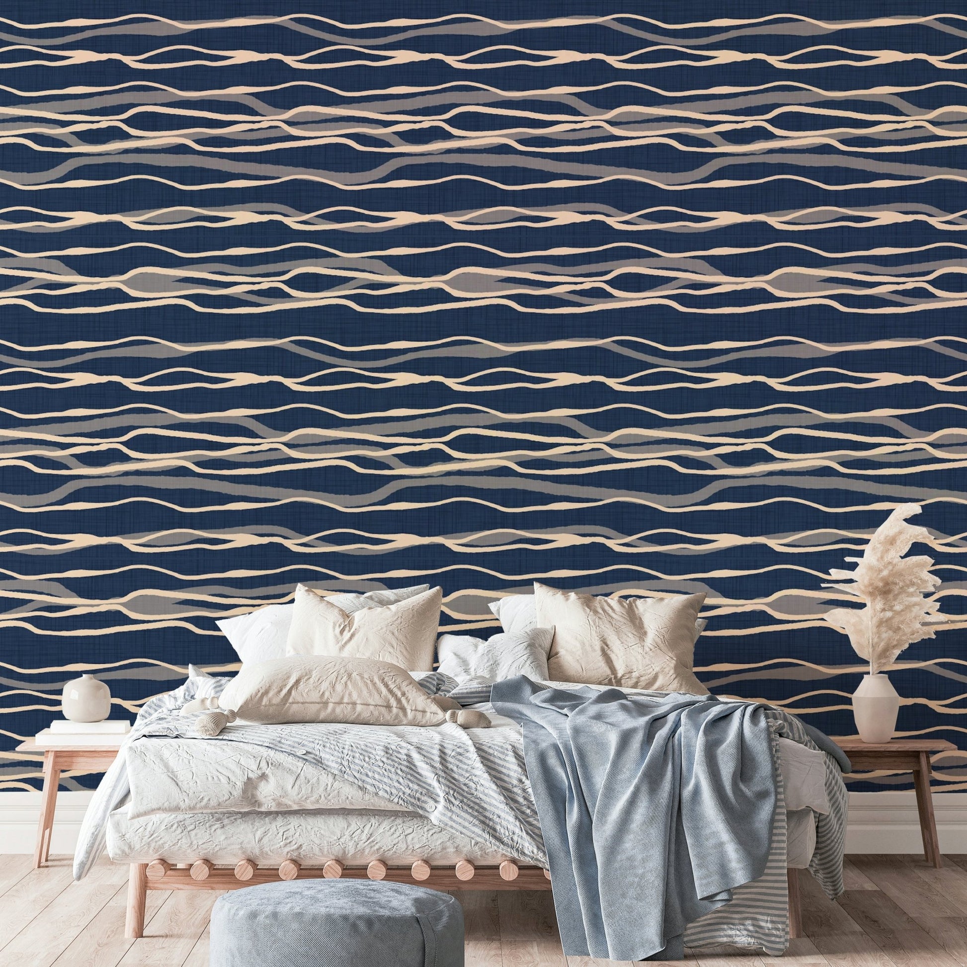 Nautical flow stripes in ocean blue and beige
