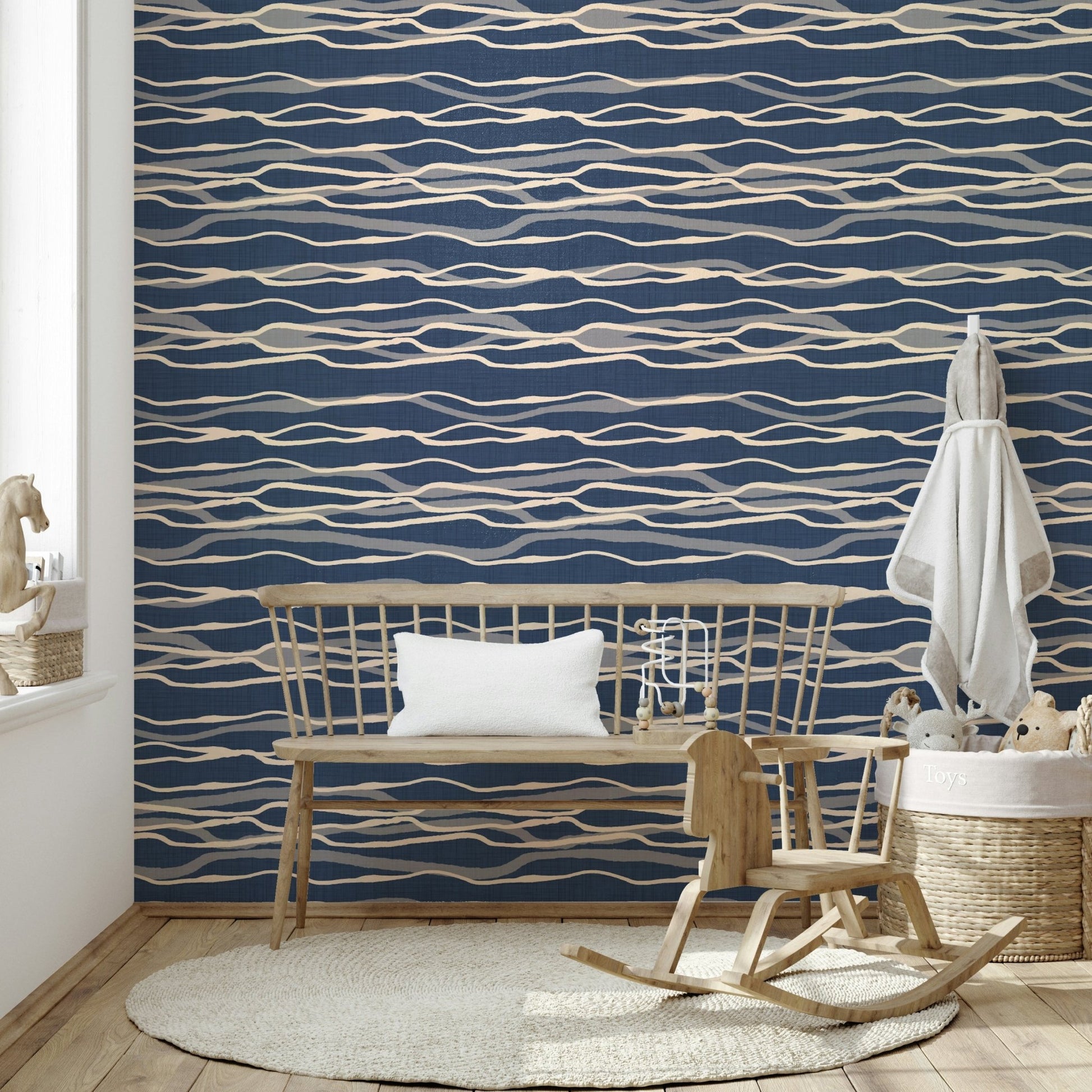 Blue and white striped mural for beach homes
