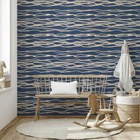 Blue and white striped mural for beach homes
