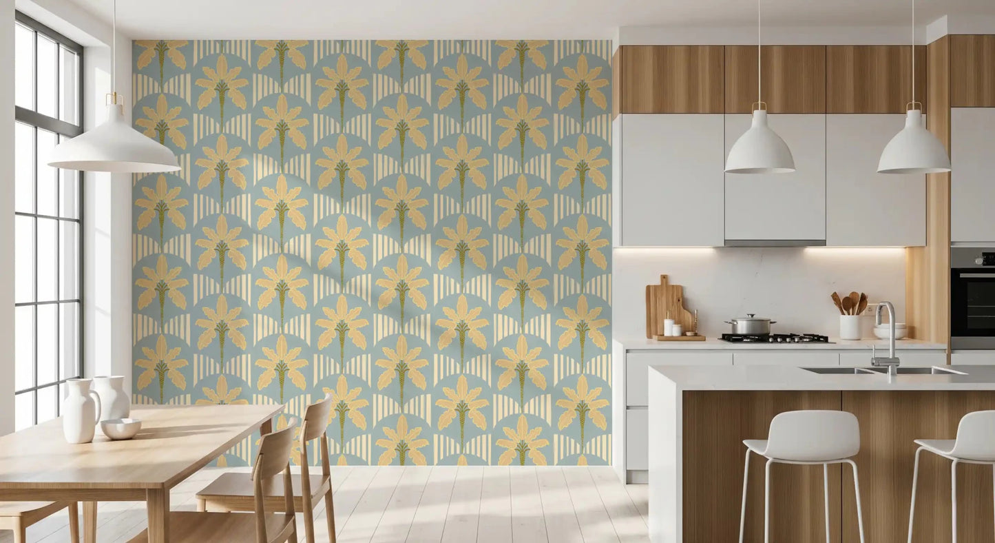Retro Palm Oasis Pattern Wallpaper⁠