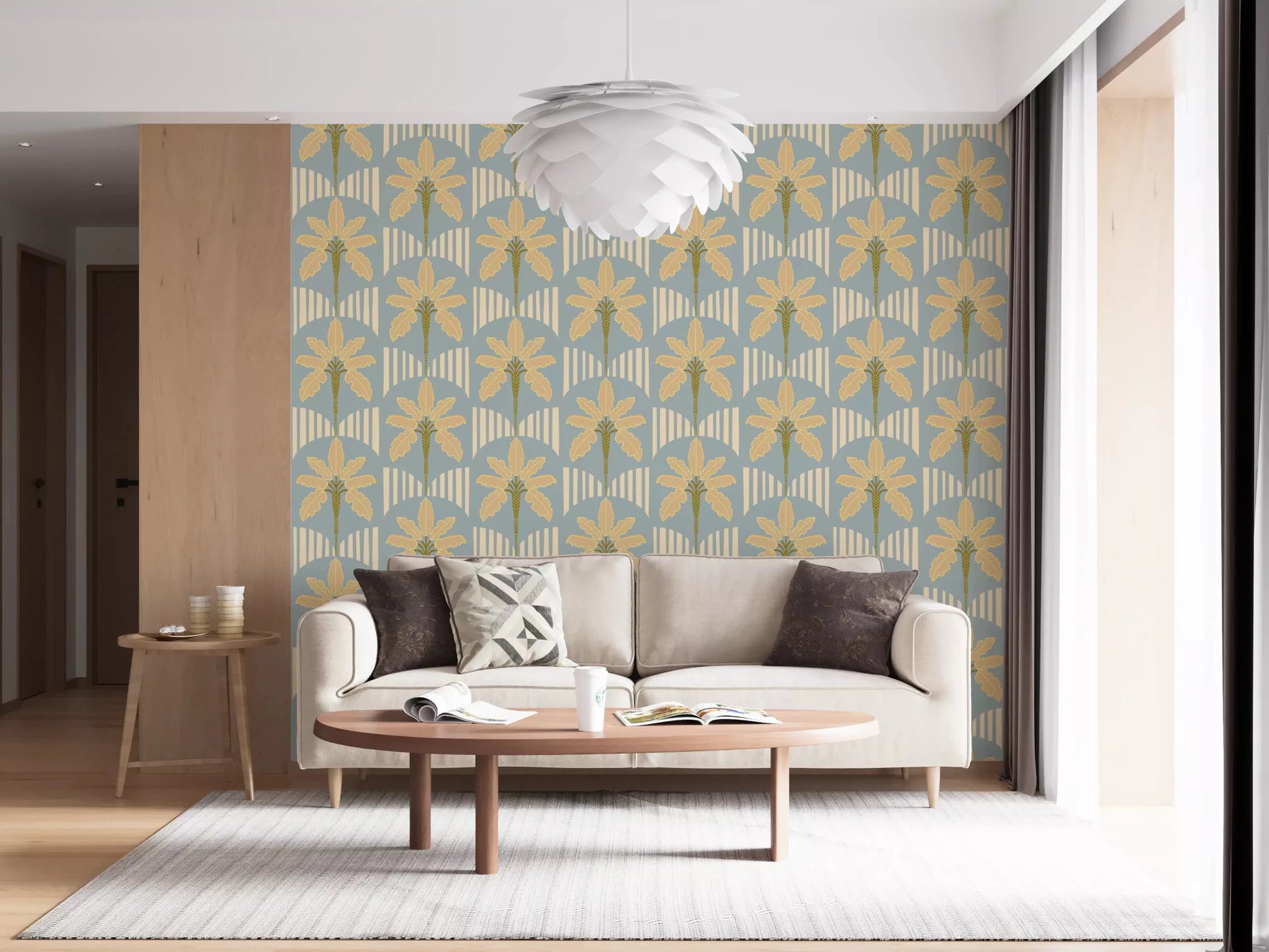 Retro Palm Oasis Pattern Wallpaper⁠