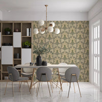 Dining area palm wallpaper with outlined leaves and vertical rhythm, GD9079