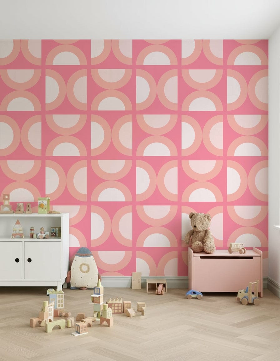 Circular elements interlocking Retro Peach Arcs wallpaper texture.