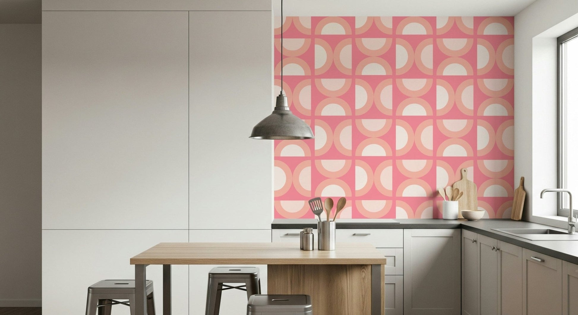 Charming Retro Peach Arcs wallpaper with mod geometric design.
