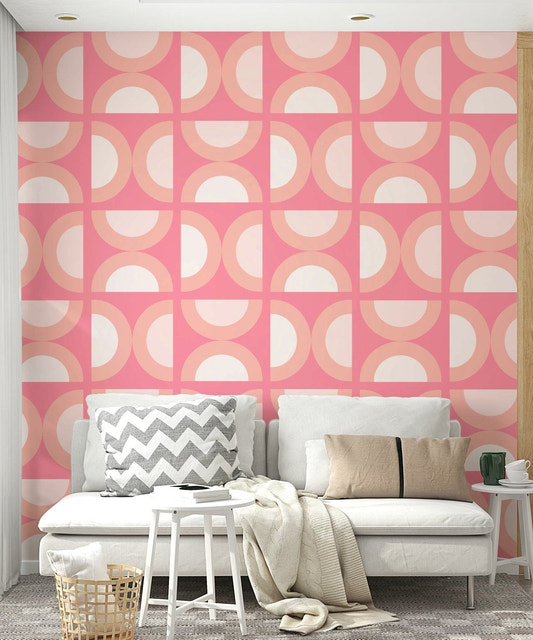 Beautifully simple Retro Peach Arcs wallcovering, aesthetic look.