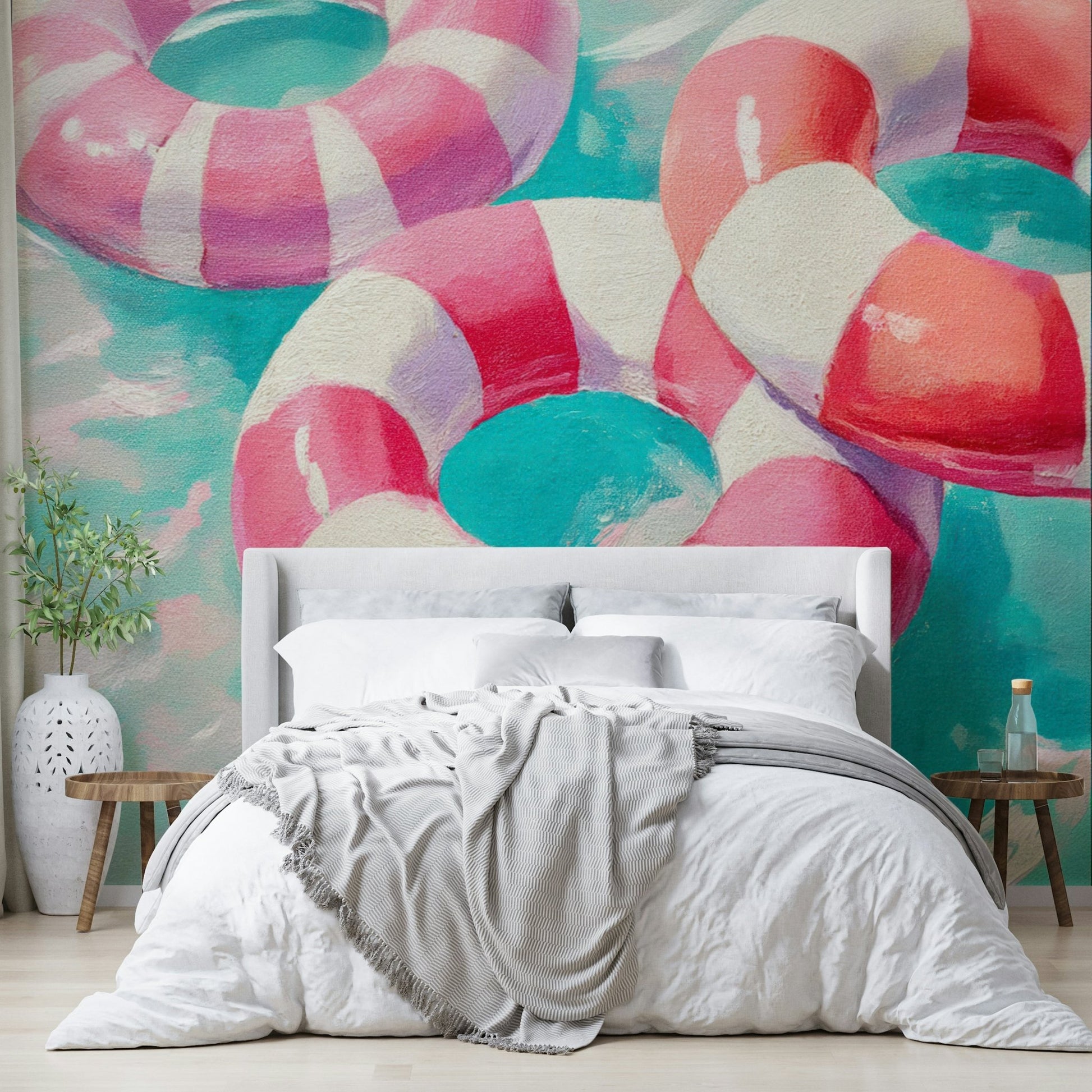 Retro Pool Party mural with vintage swim scene design

