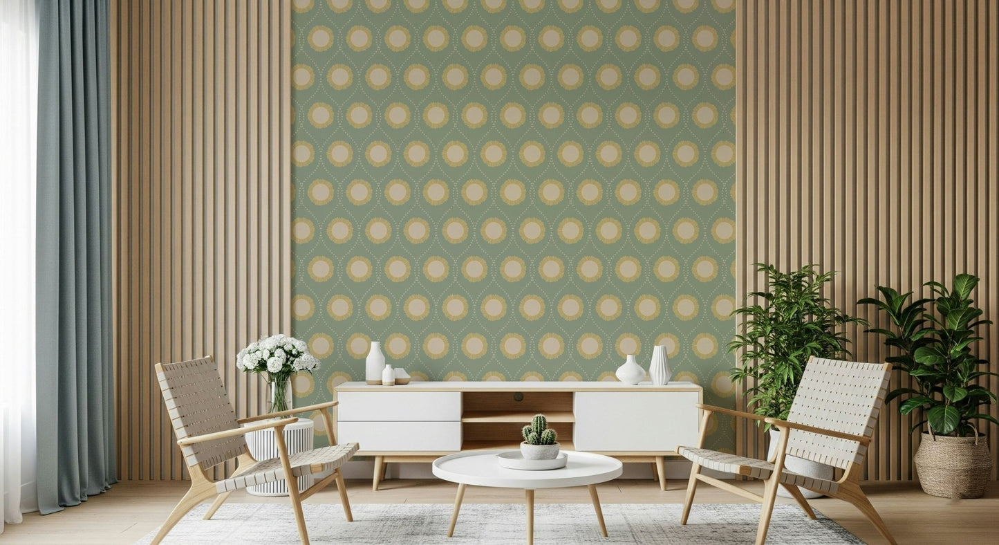 Beige and green motif Retro Radiance Wallpaper⁠