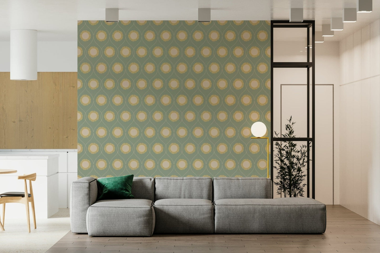 Sage green dotted geometric Retro Radiance Wallpaper⁠