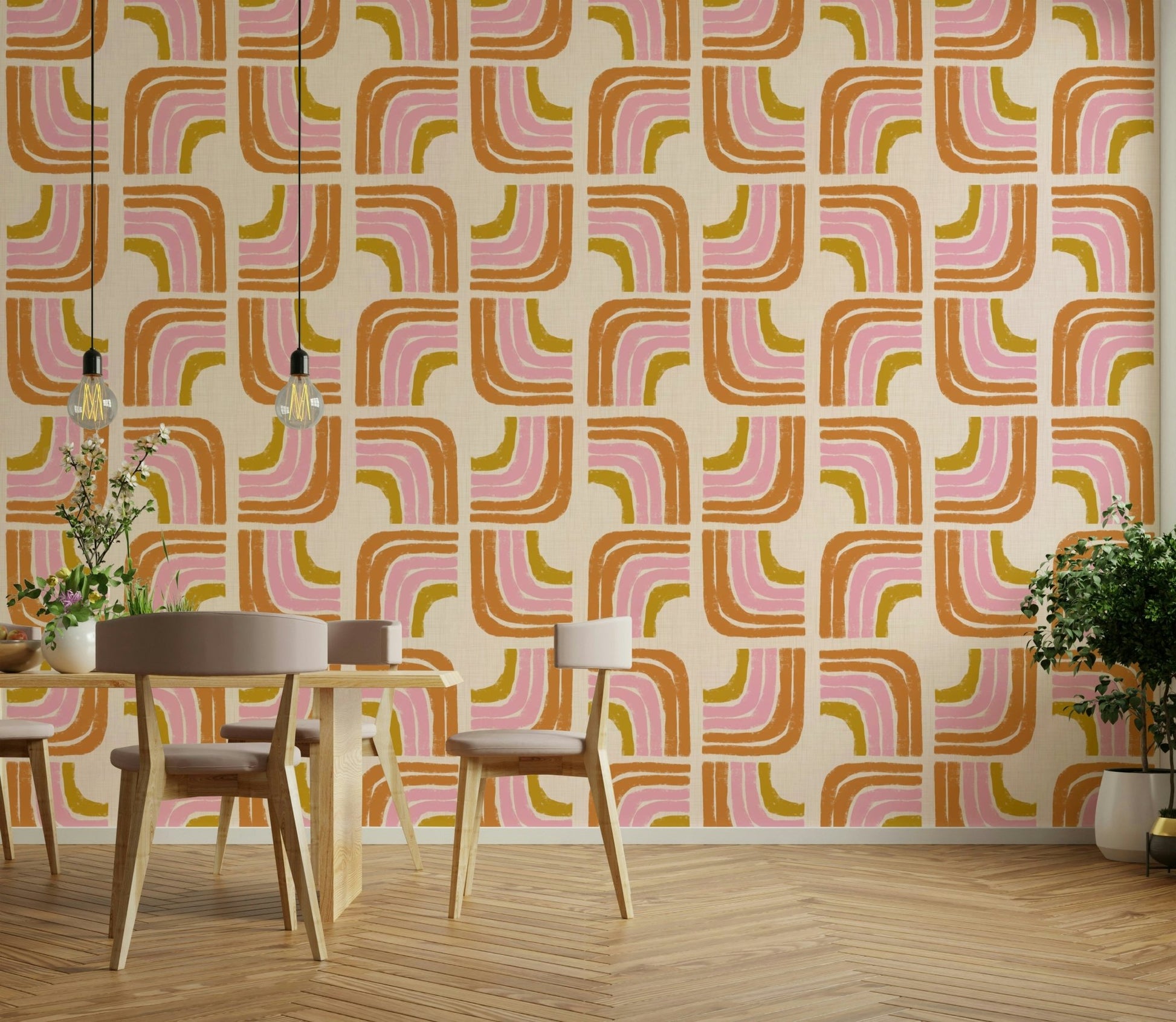 Mid century modern rainbow wallpaper GD648

