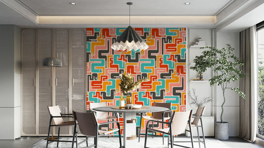 Dynamic color palette with strong contrast.

