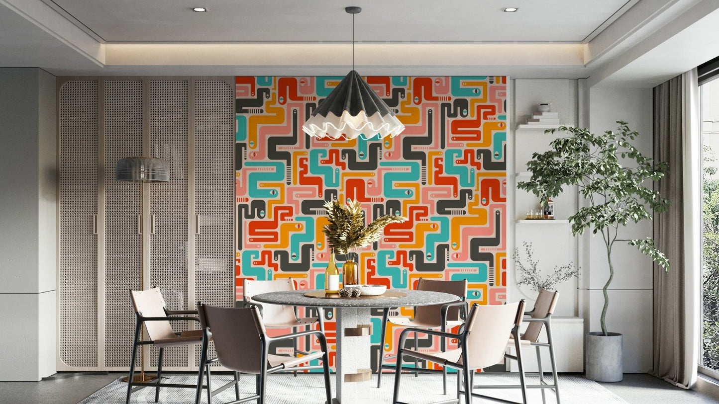 Dynamic color palette with strong contrast.

