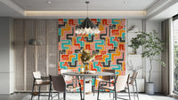 Dynamic color palette with strong contrast.

