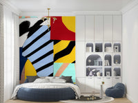 An artistic retro design mural on minimalist wallpaper.