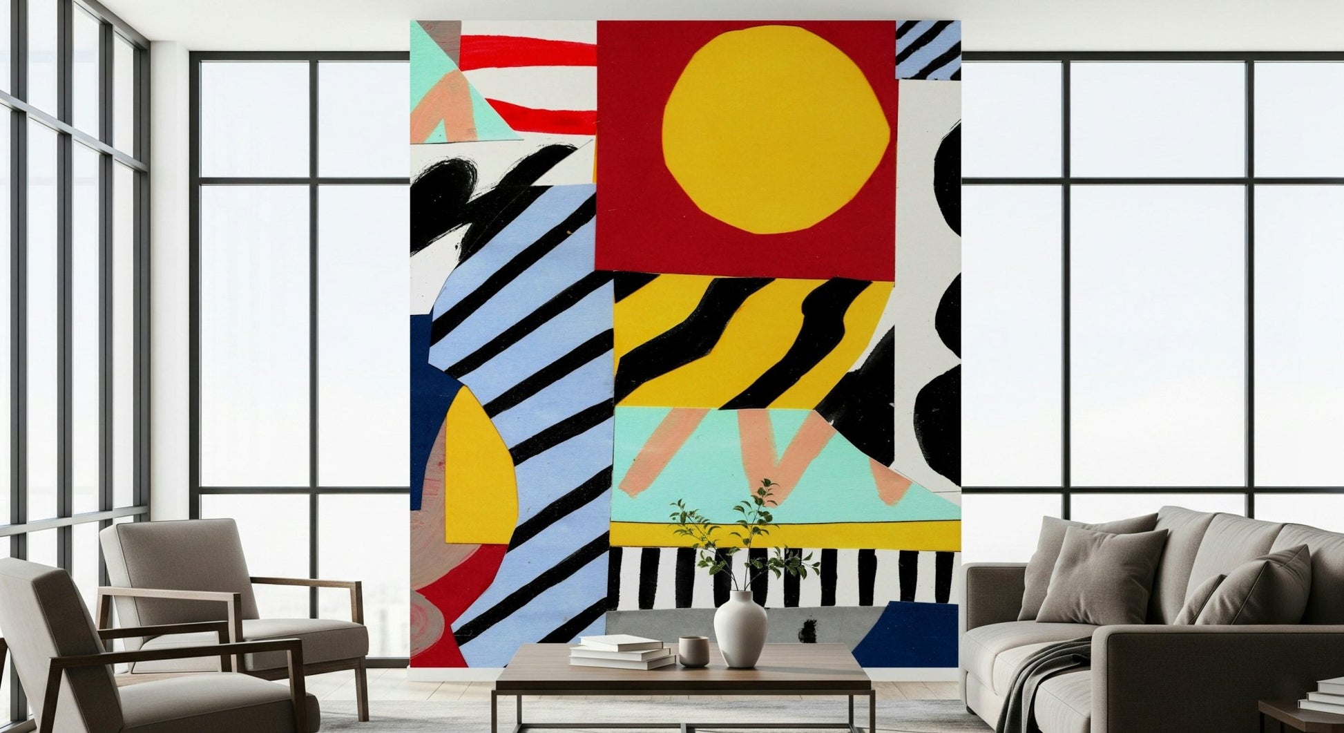 A beautiful modern art wall mural for a living room.