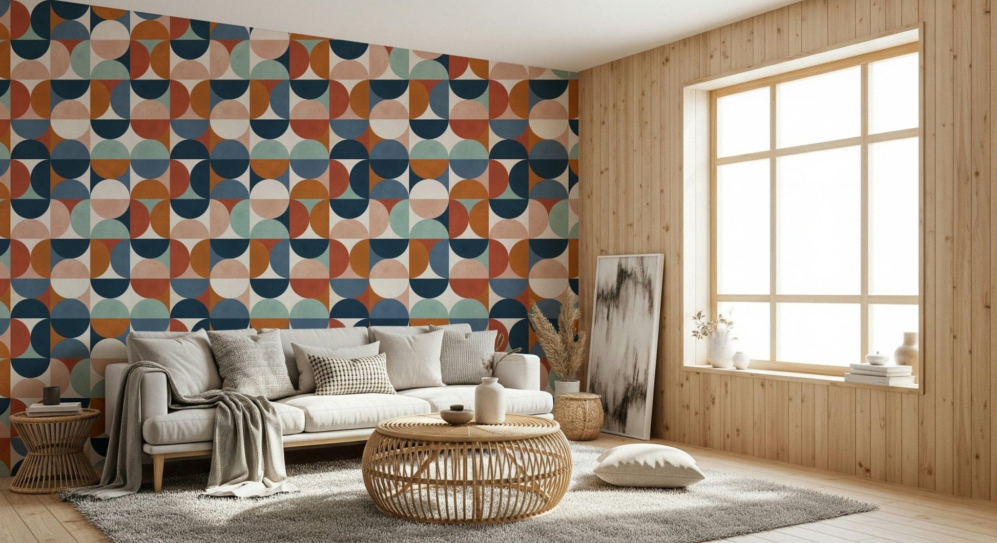 Mid-century modern style Retro Rhythm, bold geometric wall covering decoration.