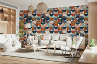 Colorful geometric design, Retro Rhythm, perfect accent wall decor solution.