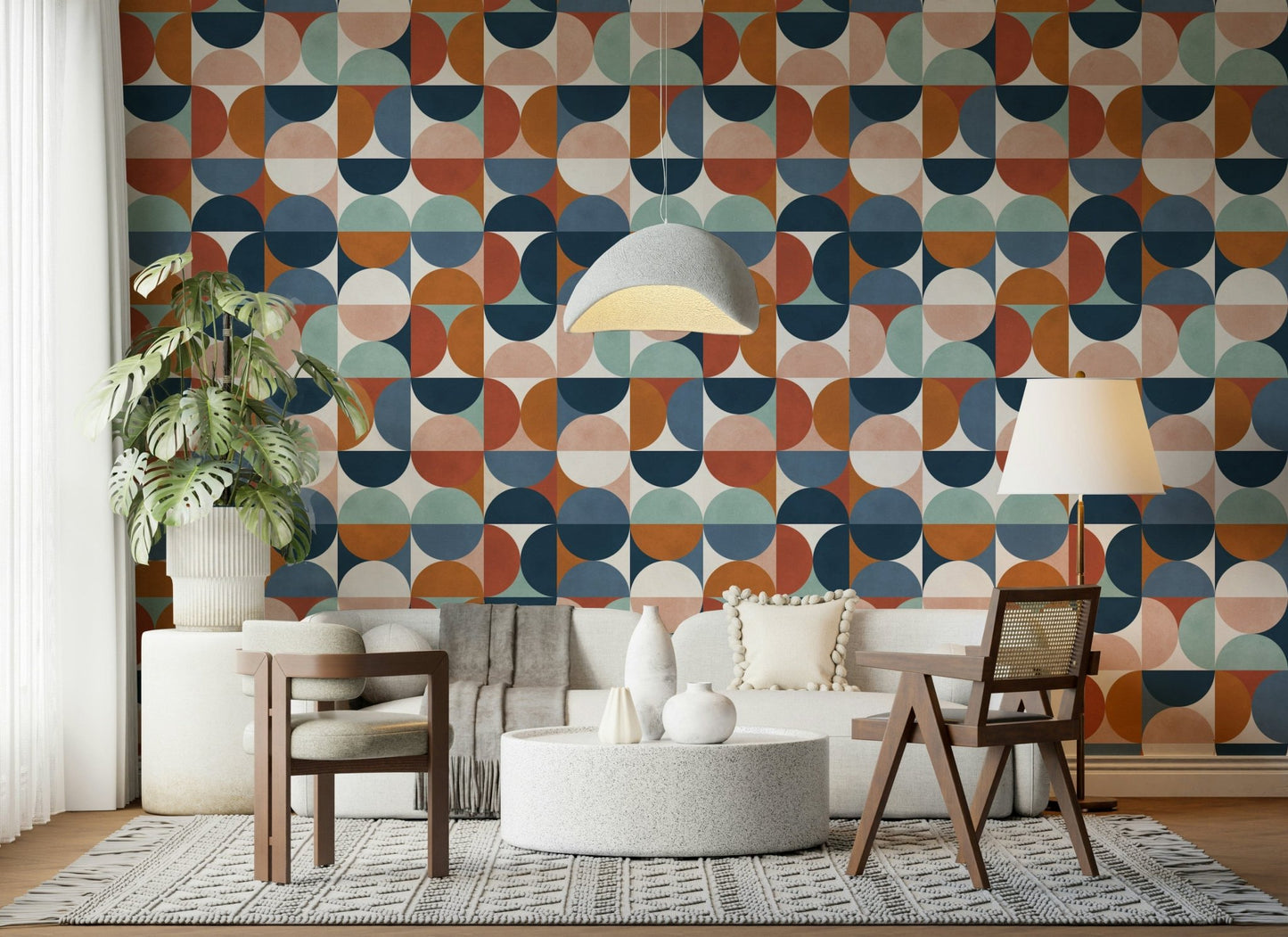 Graphic print Retro Rhythm, wall surface covering with semicircular segments.