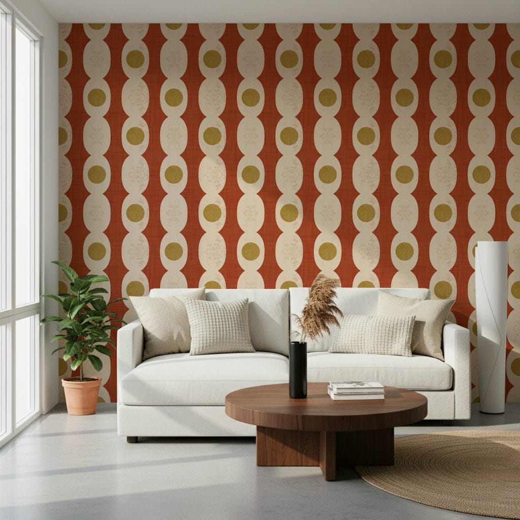 Warm colored Retro Rings Wallpaper⁠ geometric style