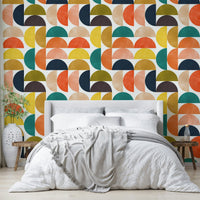 The image shows an artistic impression of a serene semicircles pattern with retro tones.


