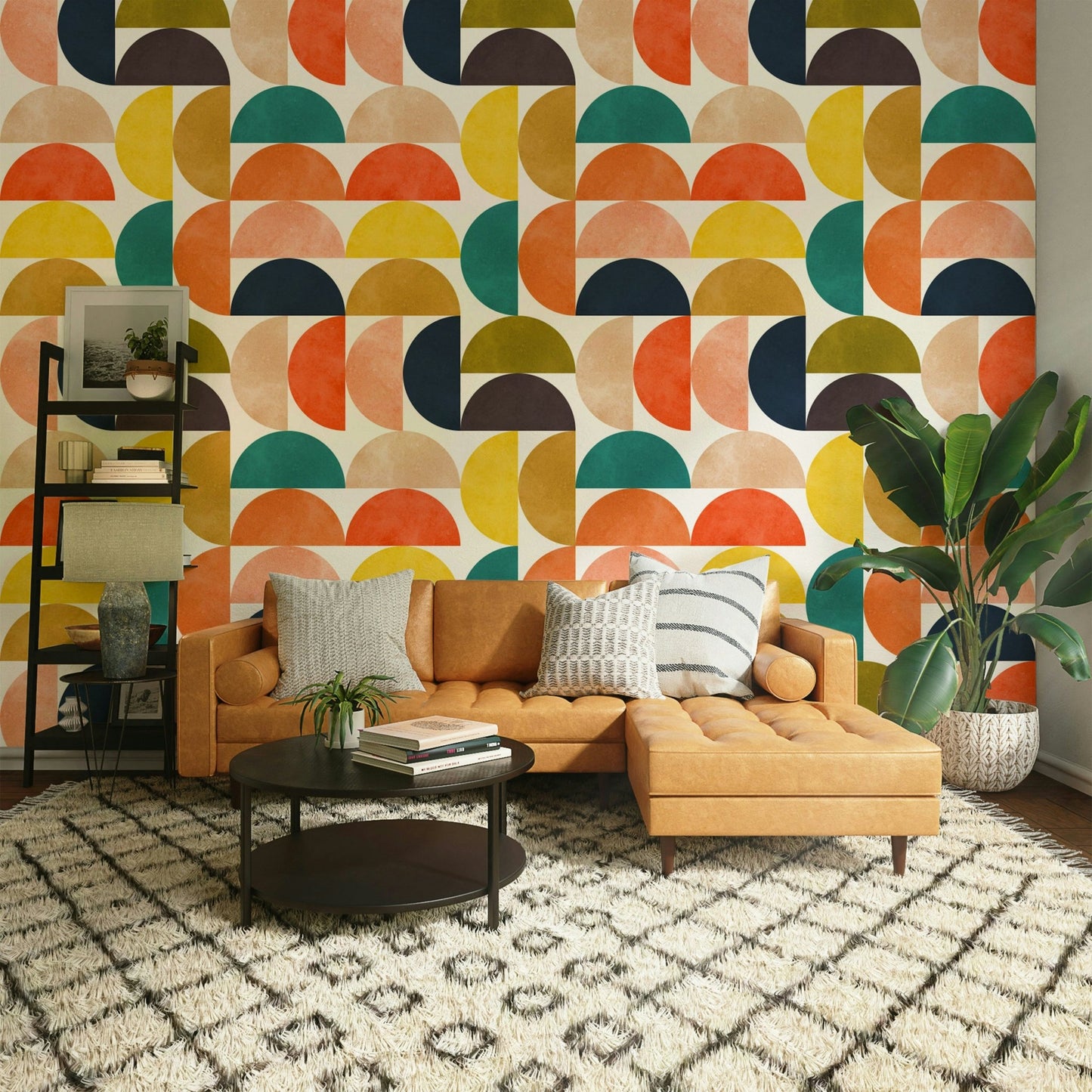 A wall mural of a peaceful semicircles pattern.

