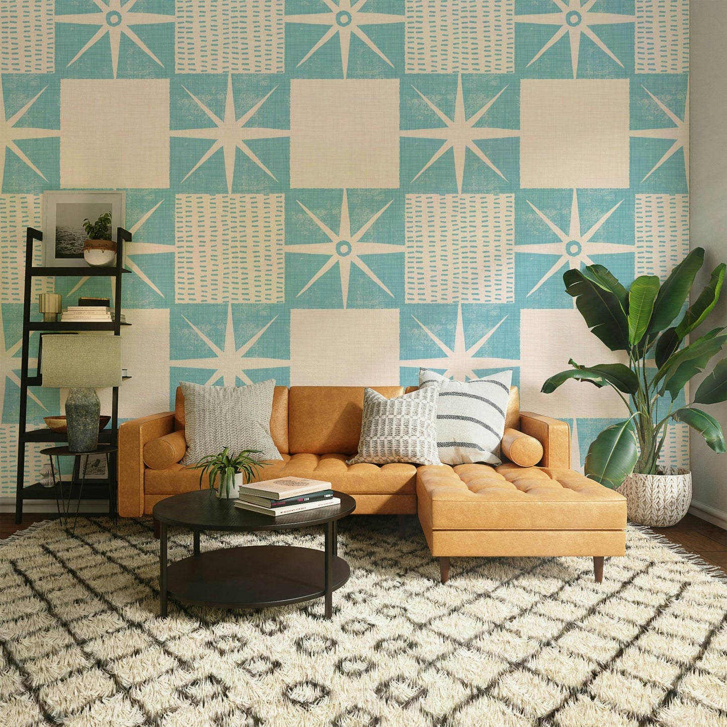 Retro starburst quilt block wallpaper

