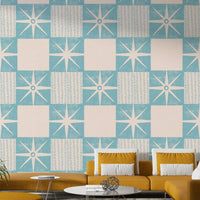 Starburst quilt block wallpaper blue

