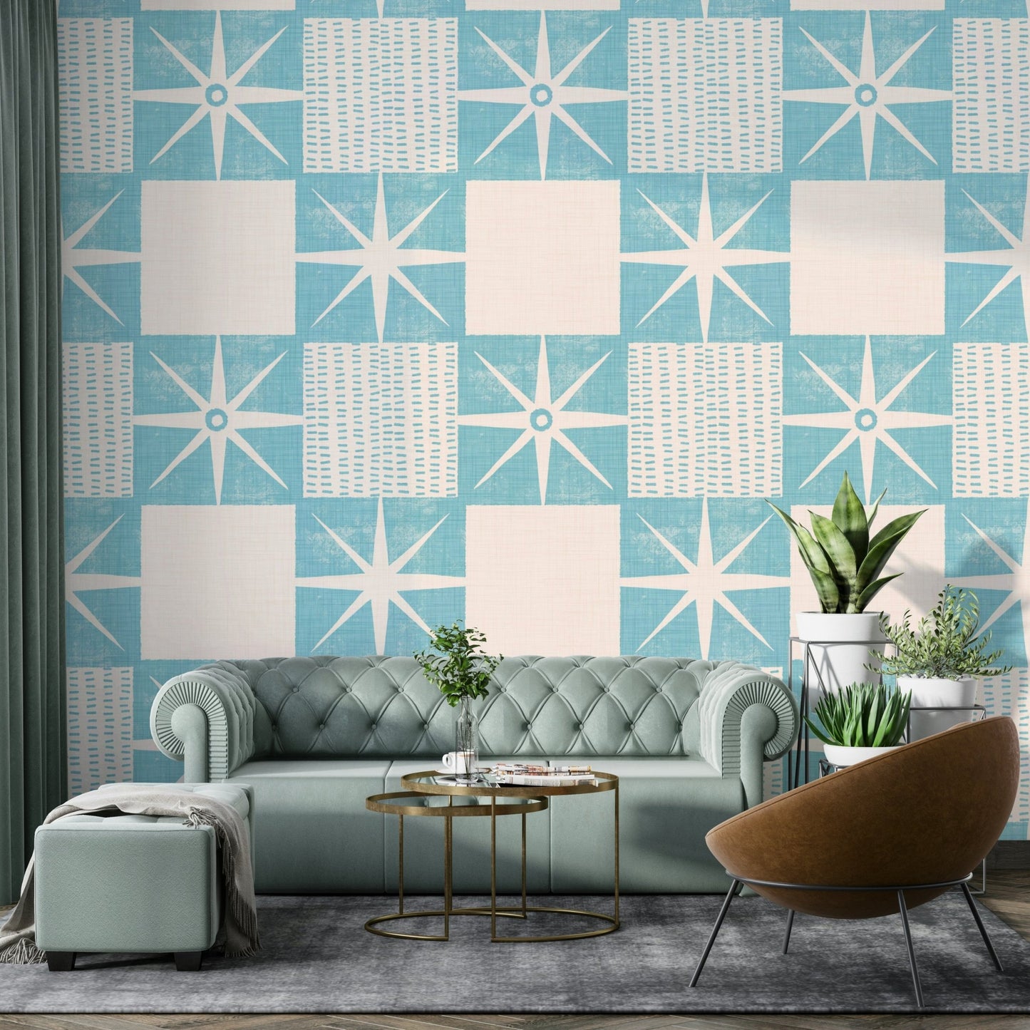 Blue mid century starburst wallpaper

